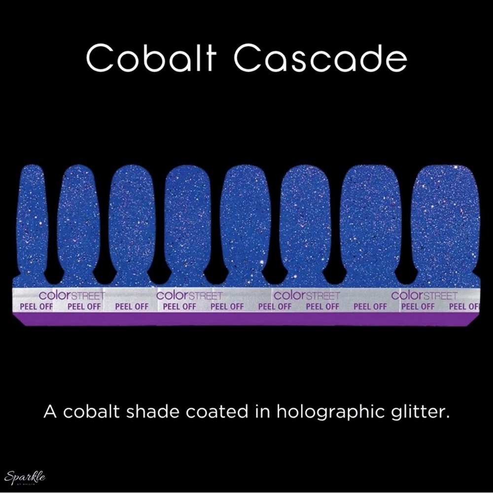 Color Street Cobalt Cascade Press-On Nails - Holographic Blue Glitter